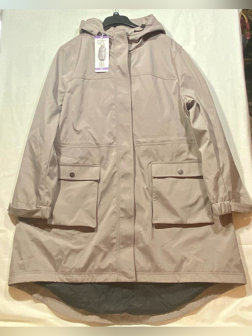 DKNY Women’s Water Resistant Hooded Long Line Parka Jacket Tan – Size XXL – NWT